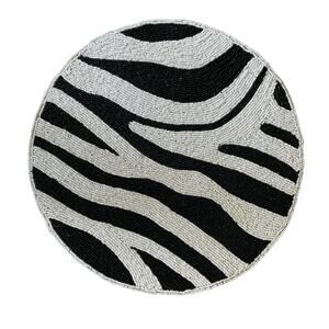 TIRAMISU 15in ZEBRA Handmade Beaded Placemat Charger  Black & Ivory Decor NEW